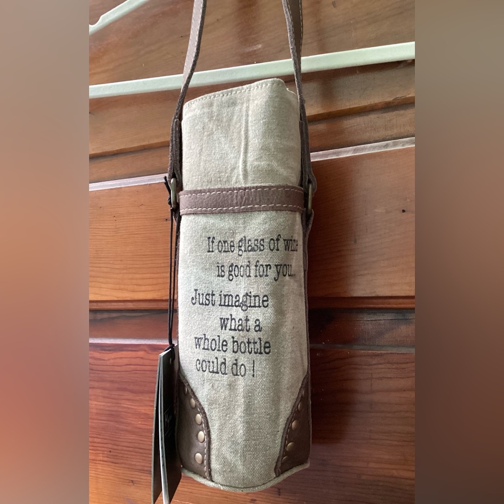 NWT Myra Bag Canvas Wine Bottle Holder with Leather Accents